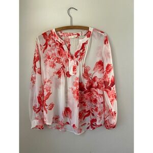 y2k Creative Canvas Women's Red Floral Sheer Blouse XS Fairycore Whimsigoth Boho